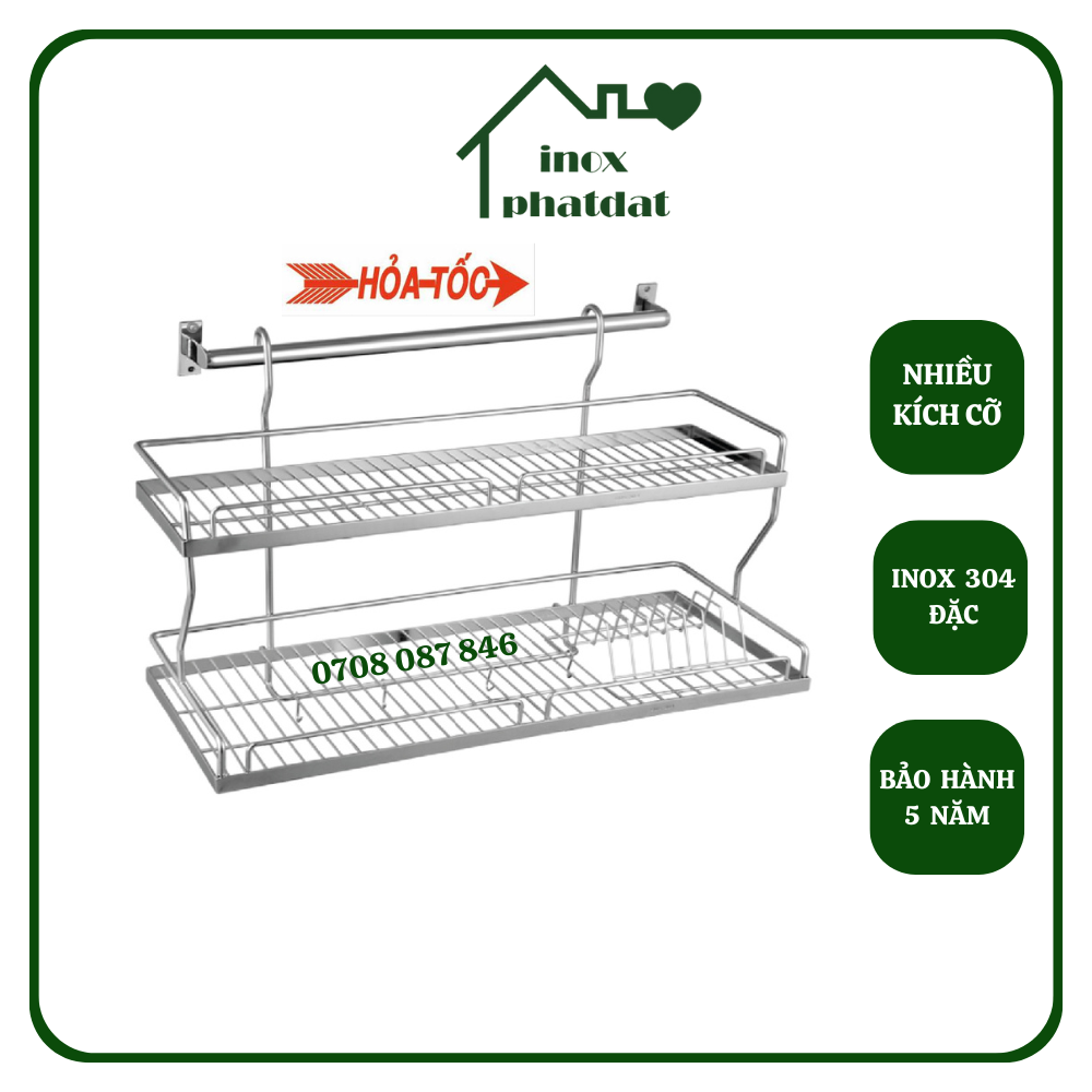 Kệ chén 2 tầng treo tường Inox 304 PHÁT ĐẠT (nhiều size) rổ úp chén 2 tầng giá để bát kệ đựng bát dĩ