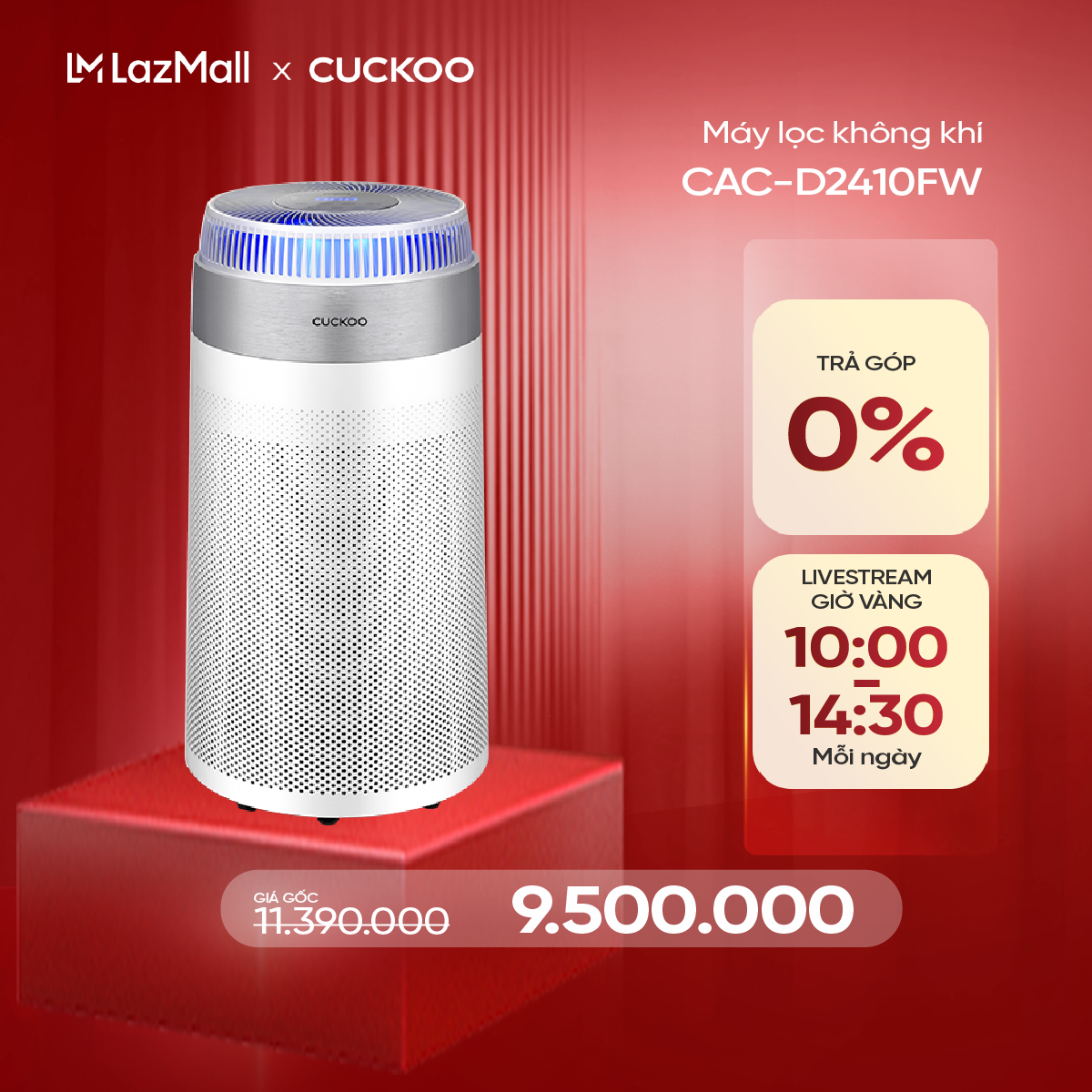 Máy lọc không khí Cuckoo CAC-D2410FW - Kích thước 84.7m², màu trắng