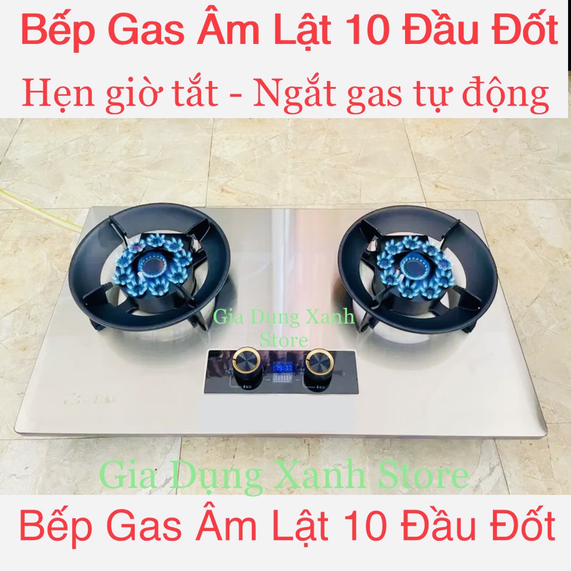 Bếp gas lật thông minh 10 Đầu đốt GALOBAI Có Hẹn giờ Tắt - Ngắt gas tự động - Mặt Bếp inox 430 sáng 