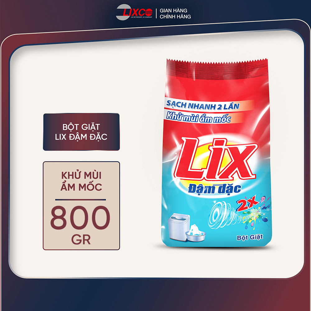 Bột giặt Lix Extra đậm đặc 800gr ED002 gấp đôi sức mạnh làm sạch mọi vết bẩn cứng đầu loại bỏ ẩm mốc