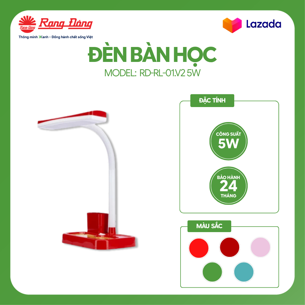 Đèn bàn/ Đèn học chống cận 5W LED Rạng Đông RD-RL-01.V2 tiện lợi dễ sử dụng đèn có độ bền cao tuổi thọ lớn