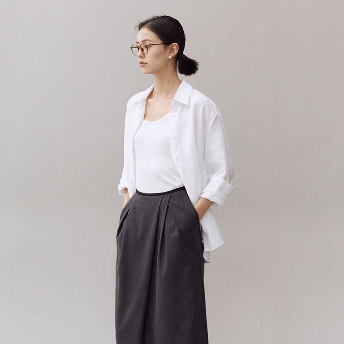 Áo sơ mi công sở nữ Linen tưng Hàn kiểu dáng Basic  Form rộng trễ vai  thích hợp mùa hè
