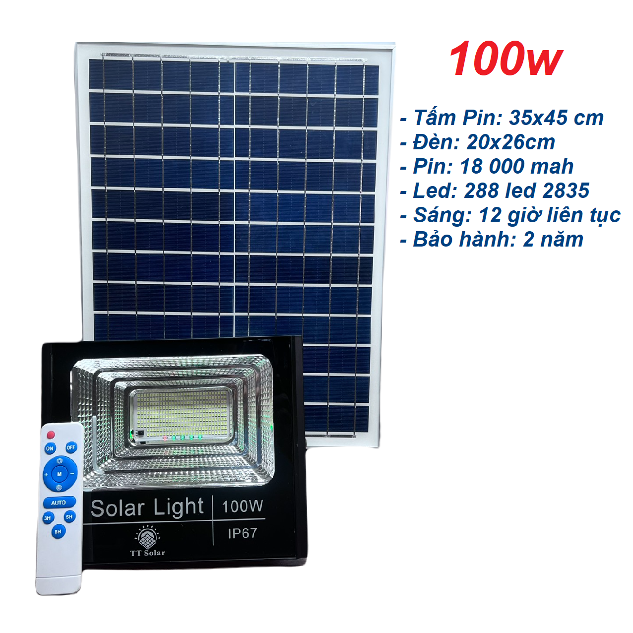 Đèn năng lượng mặt trời đèn led năng lượng trờ Đèn pha năng lượng mặt trời100w 200w 300w 500w 700w 800wcó đèn báo dung lượng Chống nước IP 67 BH 2 năm Led Thắng Trang