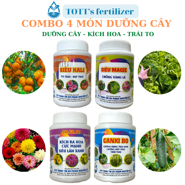[HCM]Bộ tứ sản phẩm dưỡng cây kích hoa ( Canxi-bo + Kali + Magie + 10-60-10 ) 100 gram/hủ TOTTs fertilizer