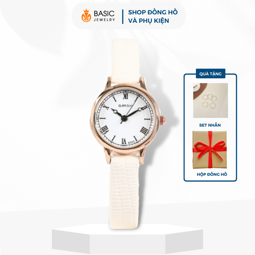 Đồng hồ nữ thời trang vintage BARSH DH06 mặt nhỏ dây da mềm ôm tay phong cách Hàn Quốc Basic Jewelry