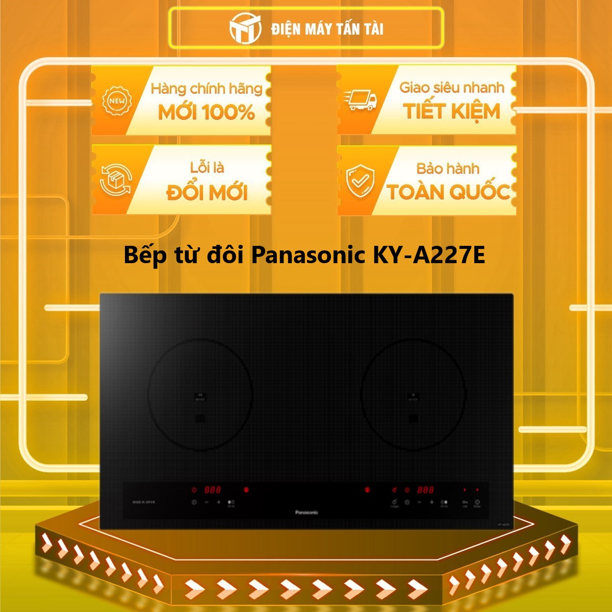 Bếp từ đôi Panasonic KY-A227E - Đen, 74.2cm x 40cm, 3200W, cảm biến hồng ngoại IR