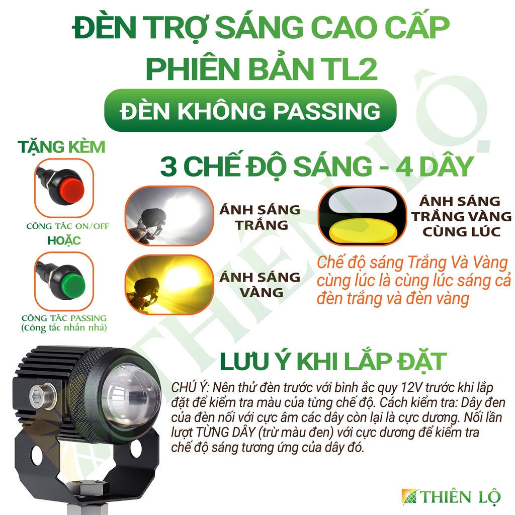 Đèn Trợ Sáng Mini Bi Cầu Mini Xe Máy Cao Cấp 3 Chế Độ Sáng Chính Hãng Thiên Lộ Chip X-LED 2022 Thế H