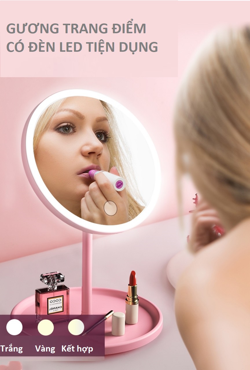 Gương Trang Điểm Tròn Để Bàn Có Đèn Led Cảm Ứng 3 Chế Độ Ánh Sáng Sạc Điện USB – Gương Thông Minh Có Đèn Cảm Ứng Siêu Lung Linh Magic Makeup Mirror With Sensor Led