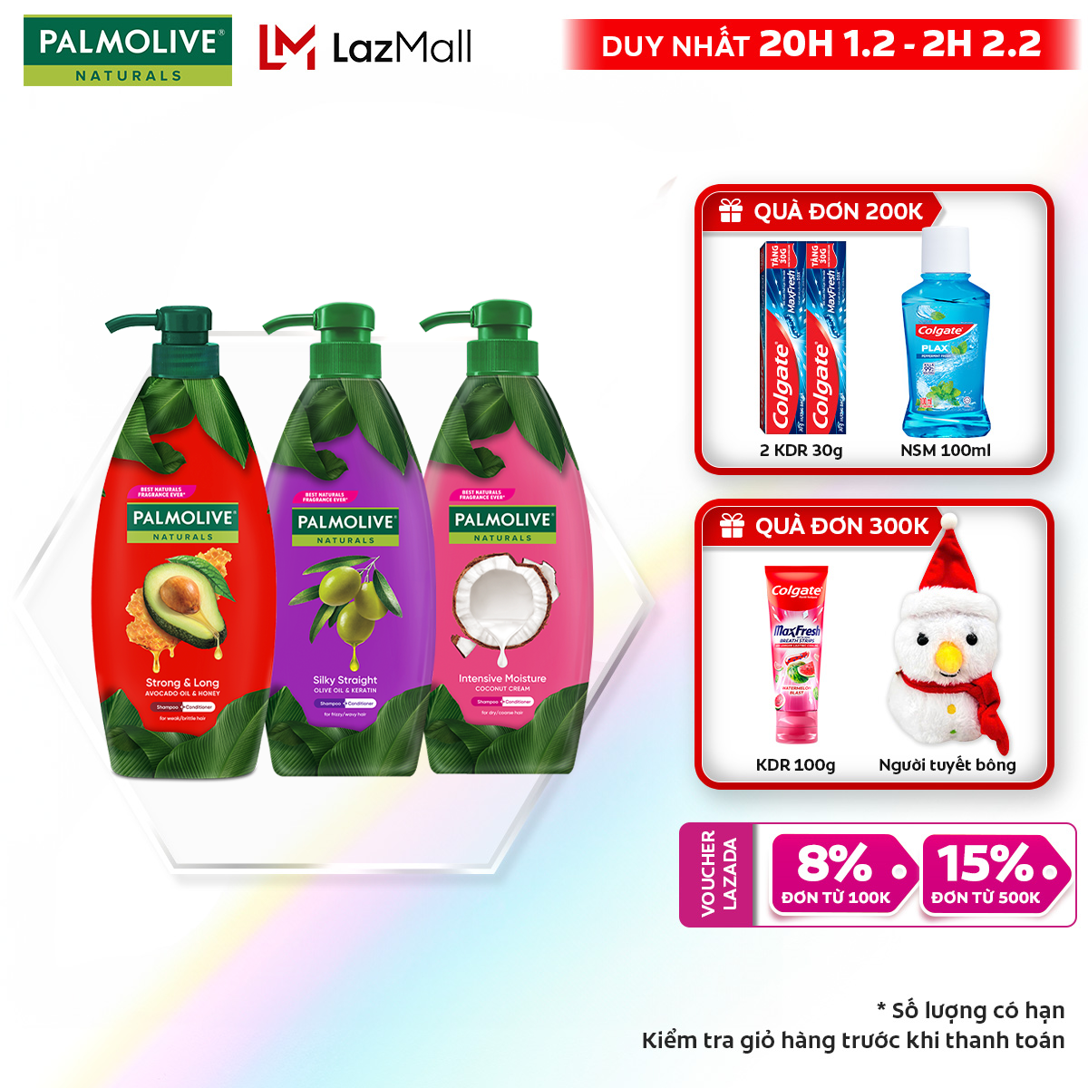 [Chỉ 20H 1.2 - 2H 2.2_Áp Voucher giảm thêm đến 23%]Bộ 3 Dầu gội Palmolive kèm xả 2-trong-1 chiết xuấ