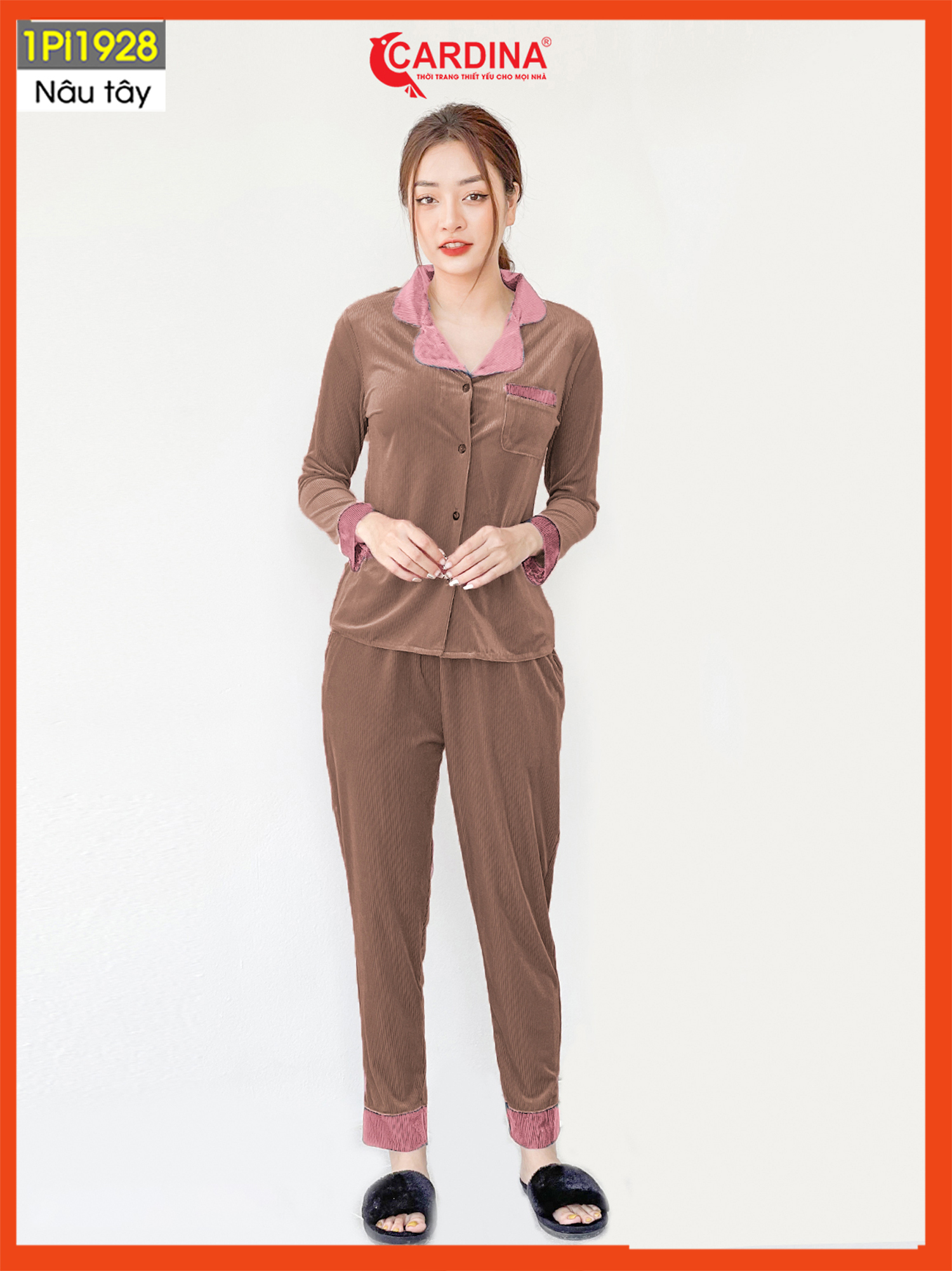 Đồ bộ Nữ 𝐂𝐀𝐑𝐃𝐈𝐍𝐀 Pijama Chất Nhung Tăm Cao Cấp Áo Dài Tay Quần Dài Kiểu Dáng Sang Trọng 1Pi19