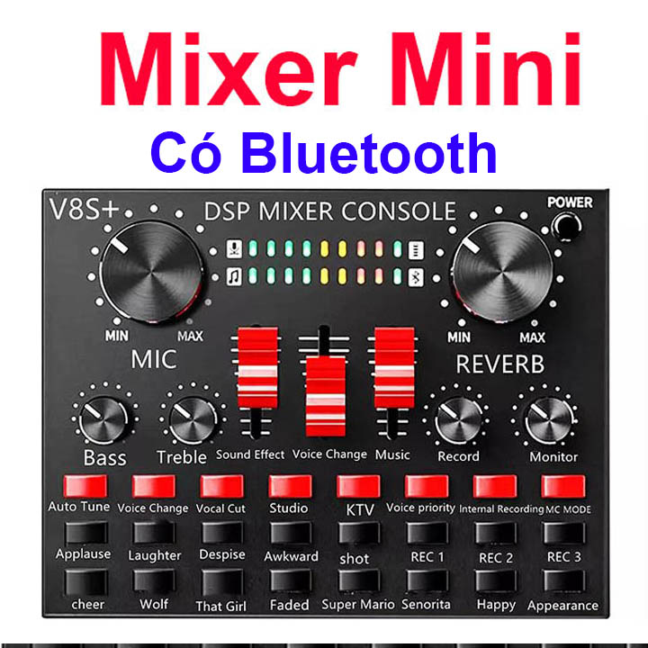 Mixer Mini Karaoke Vang Mini Soundcard V8S+ Bluetooth Karaoke Thu Âm Livestream