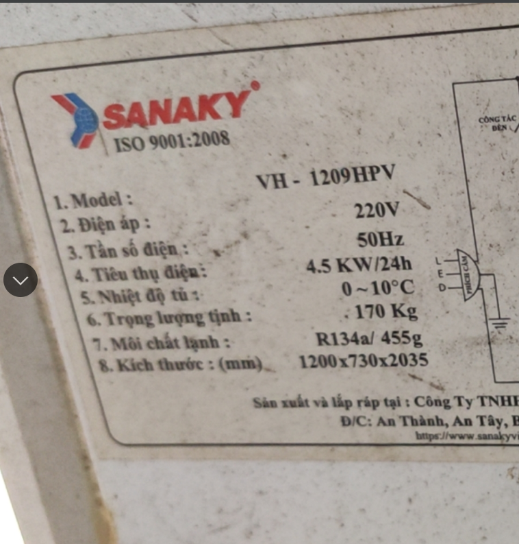 Ron gài cho tủ mát Sanaky Model VH-1209HPV  (tủ 2 cánh)