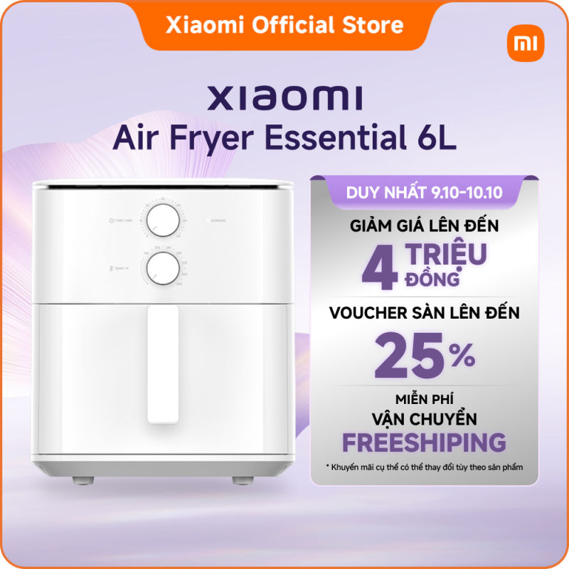 Xiaomi Air Fryer Essential 6L | Nấu nướng rảnh tay không cần lật trở| Khoang nồi bằng kim loại| Luân chuyển khí nóng 360°| Điều chỉnh bằng núm vặn đơn giản
