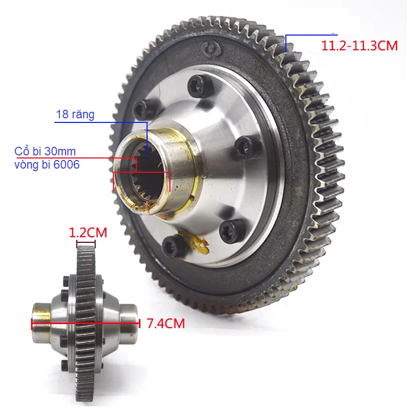 Vi sai mini trục 16 và 18 răng che xe hoặc thay thế cho các loại cầu xe điện bé visai