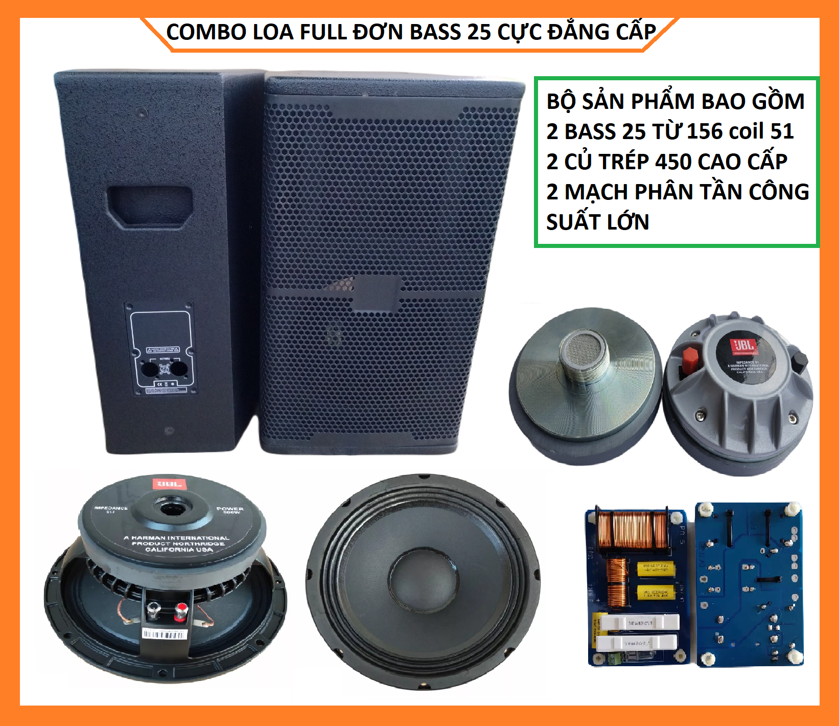 combo loa thùng full đơn bass 25 jbl 4012  cấu hình đầy đủ đẳng cấp