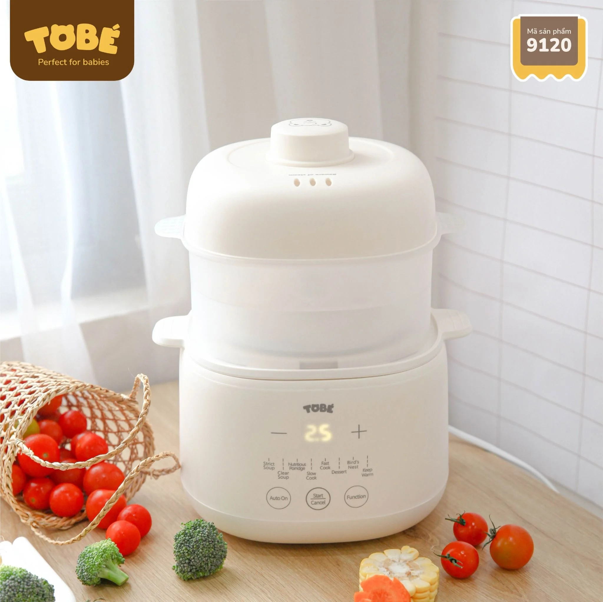 [QUÀ TẶNG KHÔNG BÁN] Nồi nấu cháo chậm Mămmy Komi an toàn 8 chế độ dung tích 1L giá hấp giữ nhiệt 8 