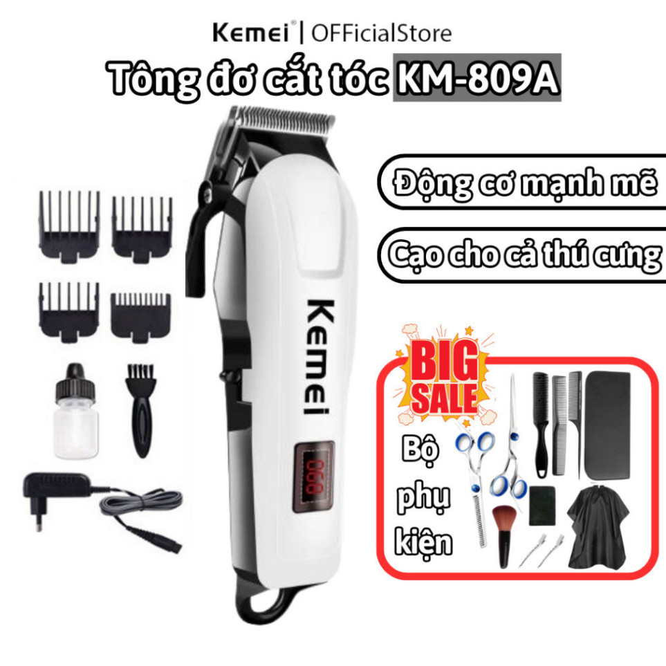 Tông Đơ Cắt Tóc Kemei 809A - Tăng Đơ Cắt Tóc Gia Đình Chuyên Nghiệp Chính Hãng Màn Hình LED cao cấp