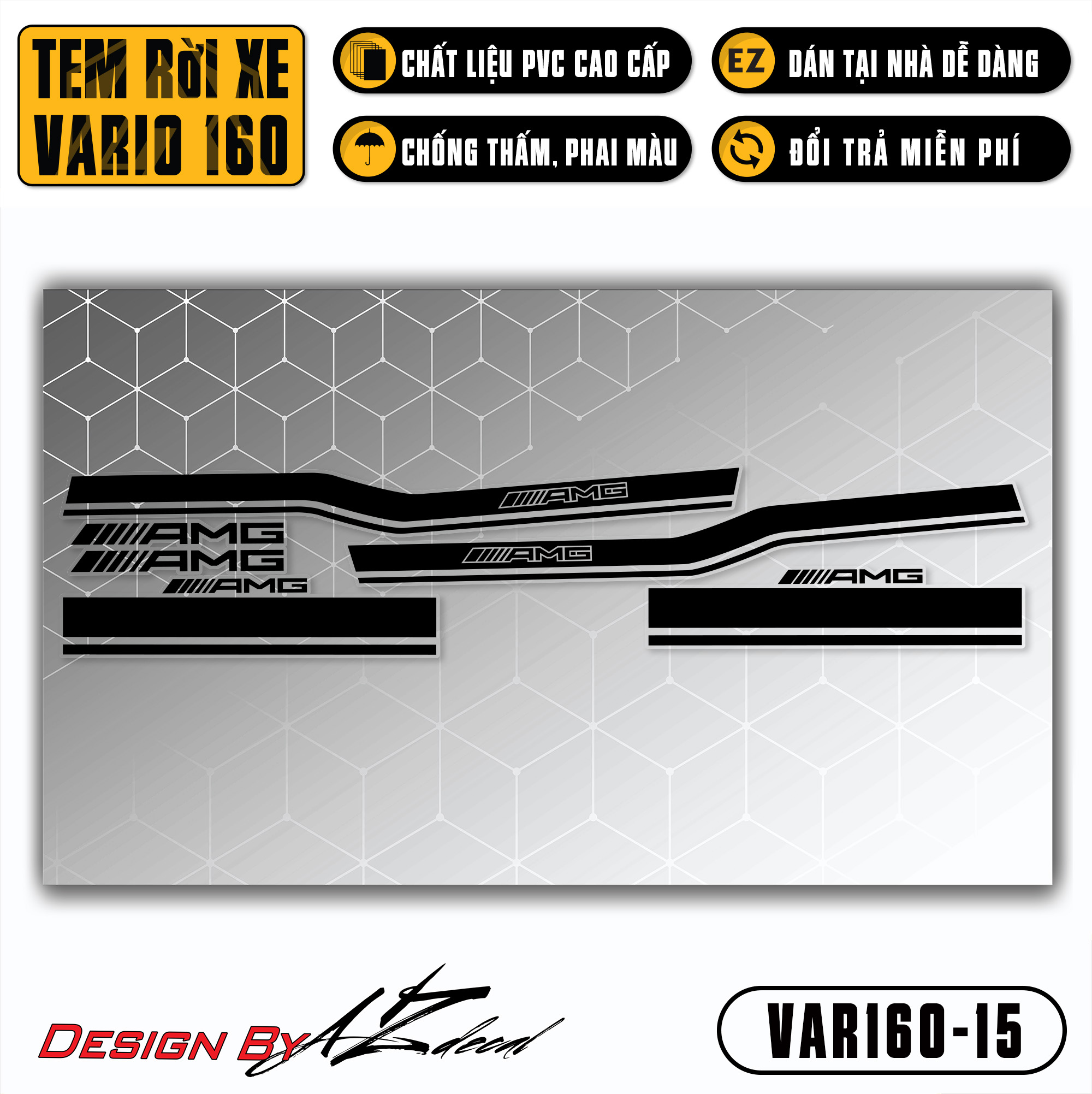 Tem Xe Vario 160 2023 AMG | VAR160-15 | Team Decal Dán Xe Máy Chống Nước Bền Màu Cho Xe Đỏ Đen Trắng