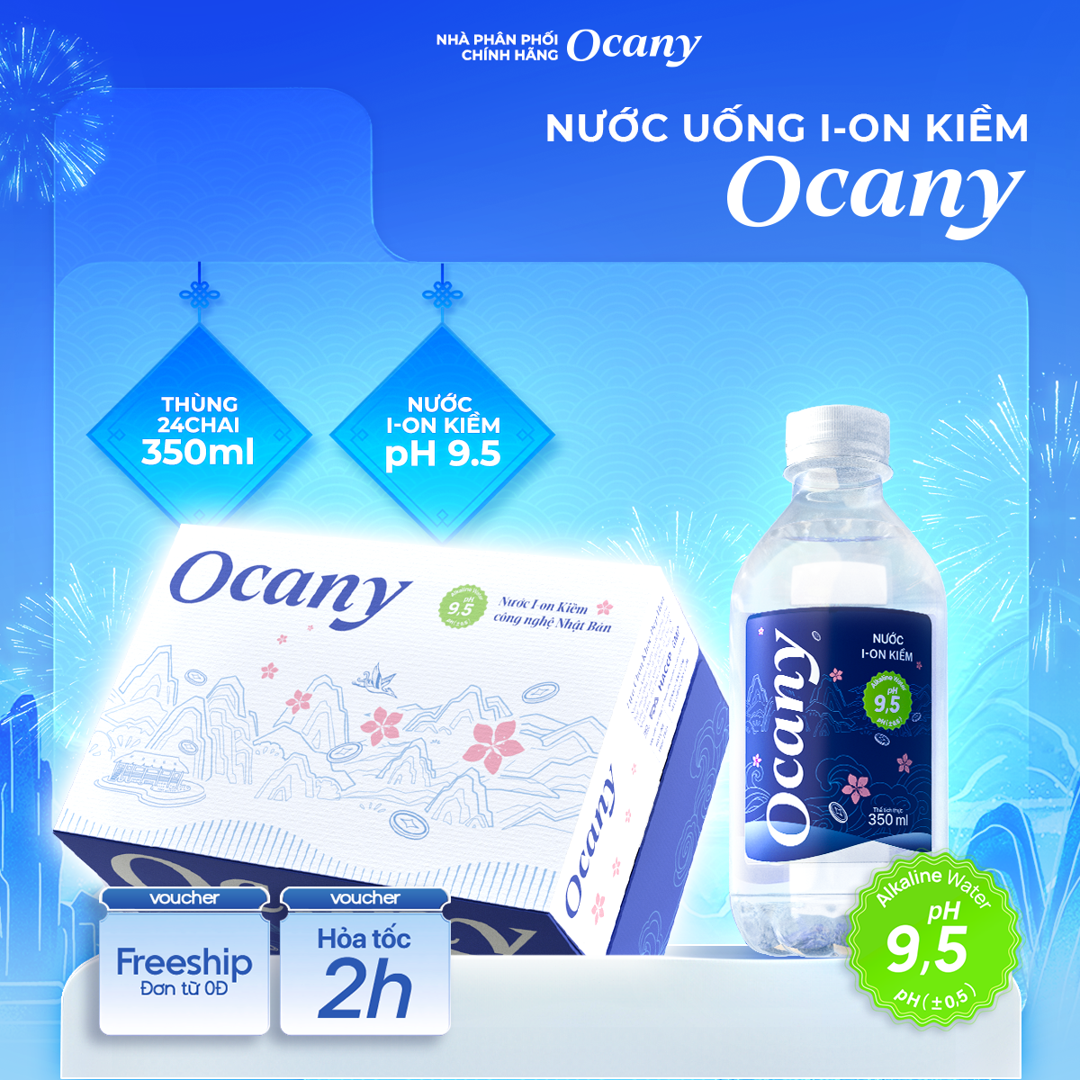 Nước uống ion kiềm Ocany chai 350ml thùng 24 chai