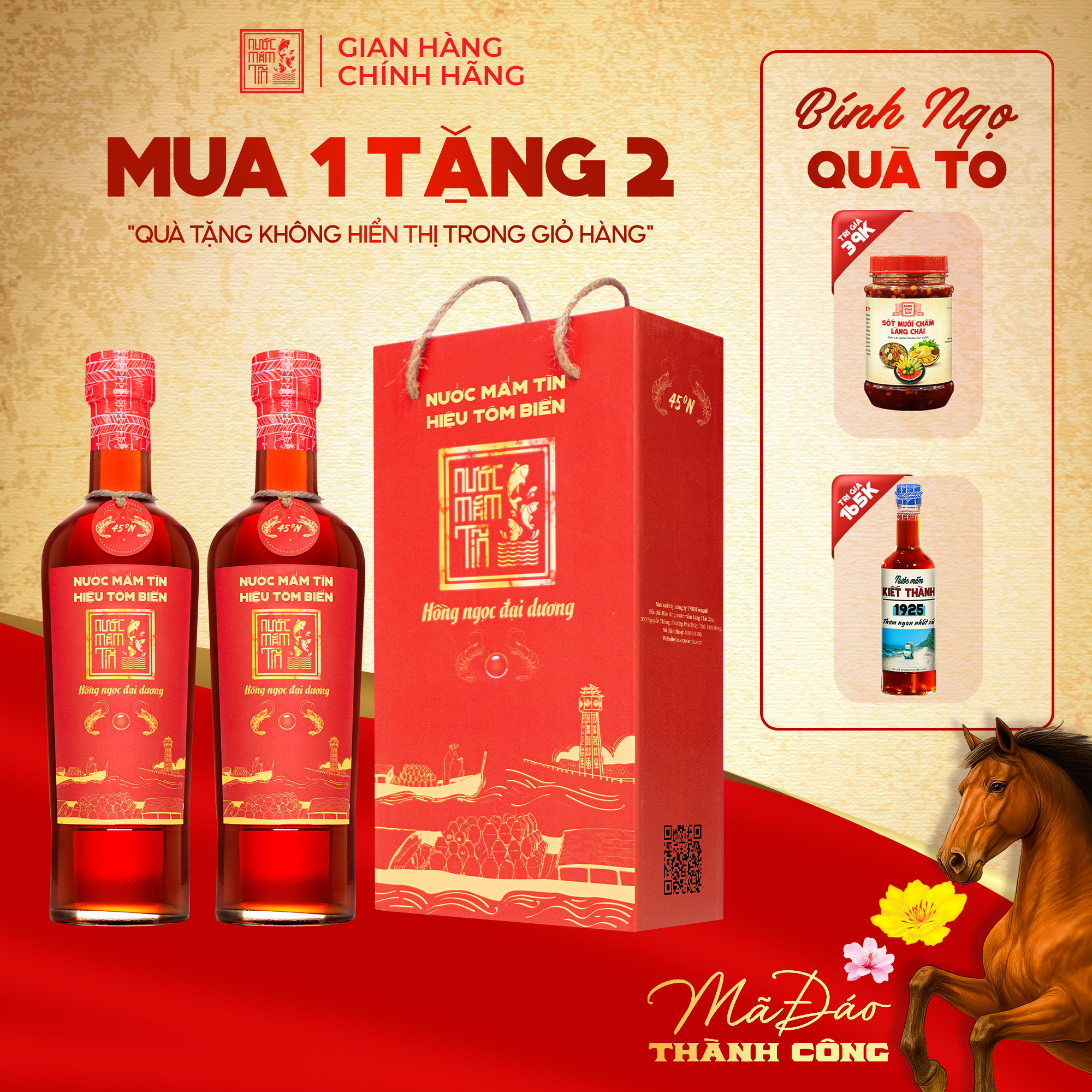 [Tặng Kiết Thành và Sốt muối chấm] COMBO 2 chai nước mắm Tĩn Tôm Biển Hồng Ngọc Đại Dương độ đạm 45N