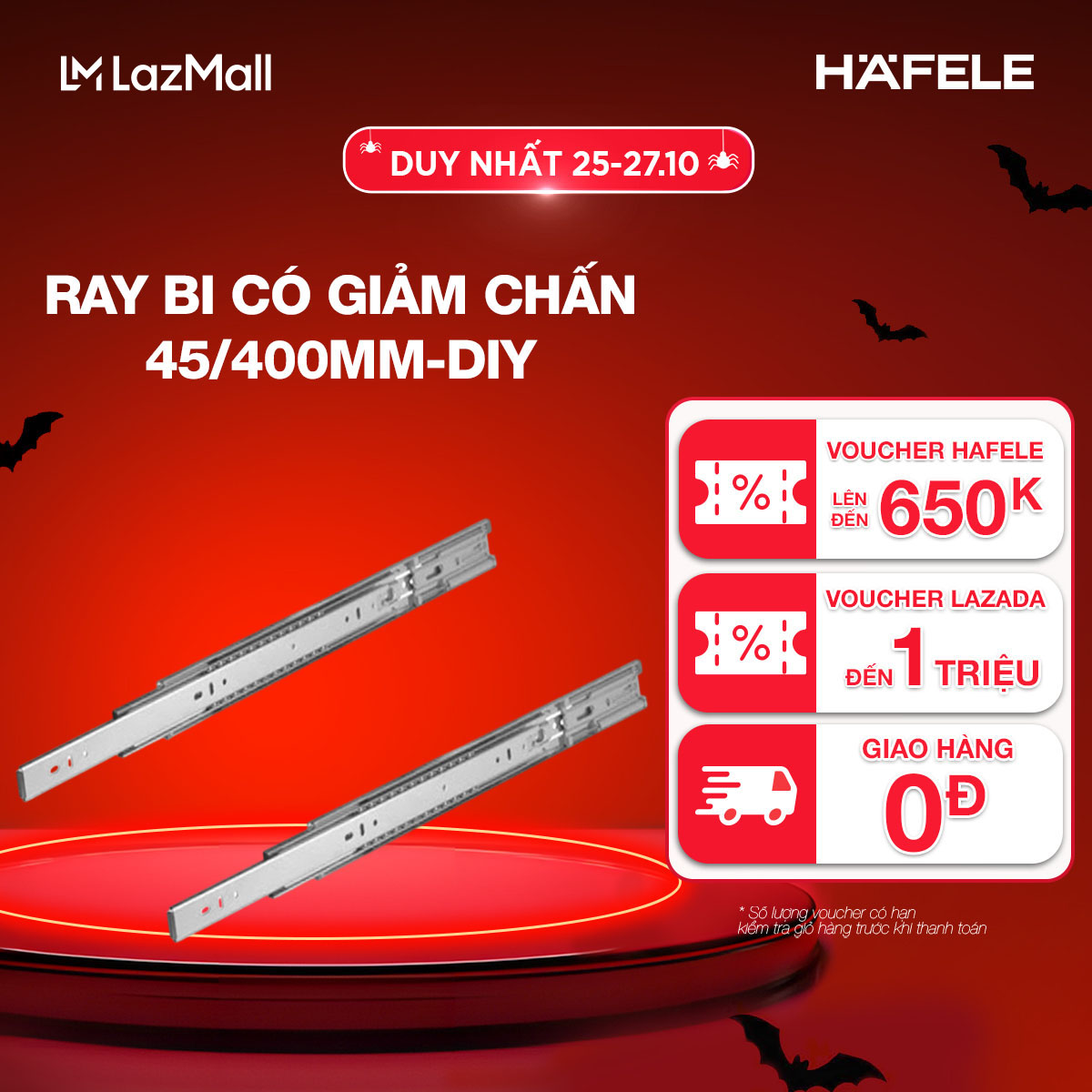 Cặp Thanh Ray Bi 3 Tầng Giảm Chấn Hafele