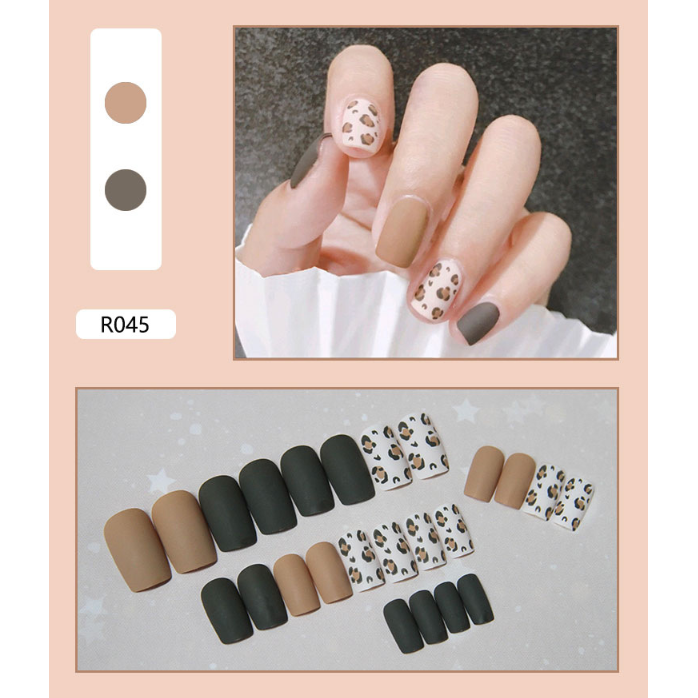 Móng Tay Giả Kèm Keo Lcr045 Đốm Da Beo - Móng Dài Nails 24 Móng Giả Rẻ Tự Dán Móng Tại Nhà