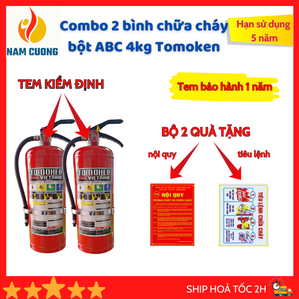 [ TẶNG BỘ NỘI QUY TIÊU LỆNH ] Combo 2 bình chữa cháy TOMOKEM  bột ABC 4kg loại tốt có tem kiểm định 