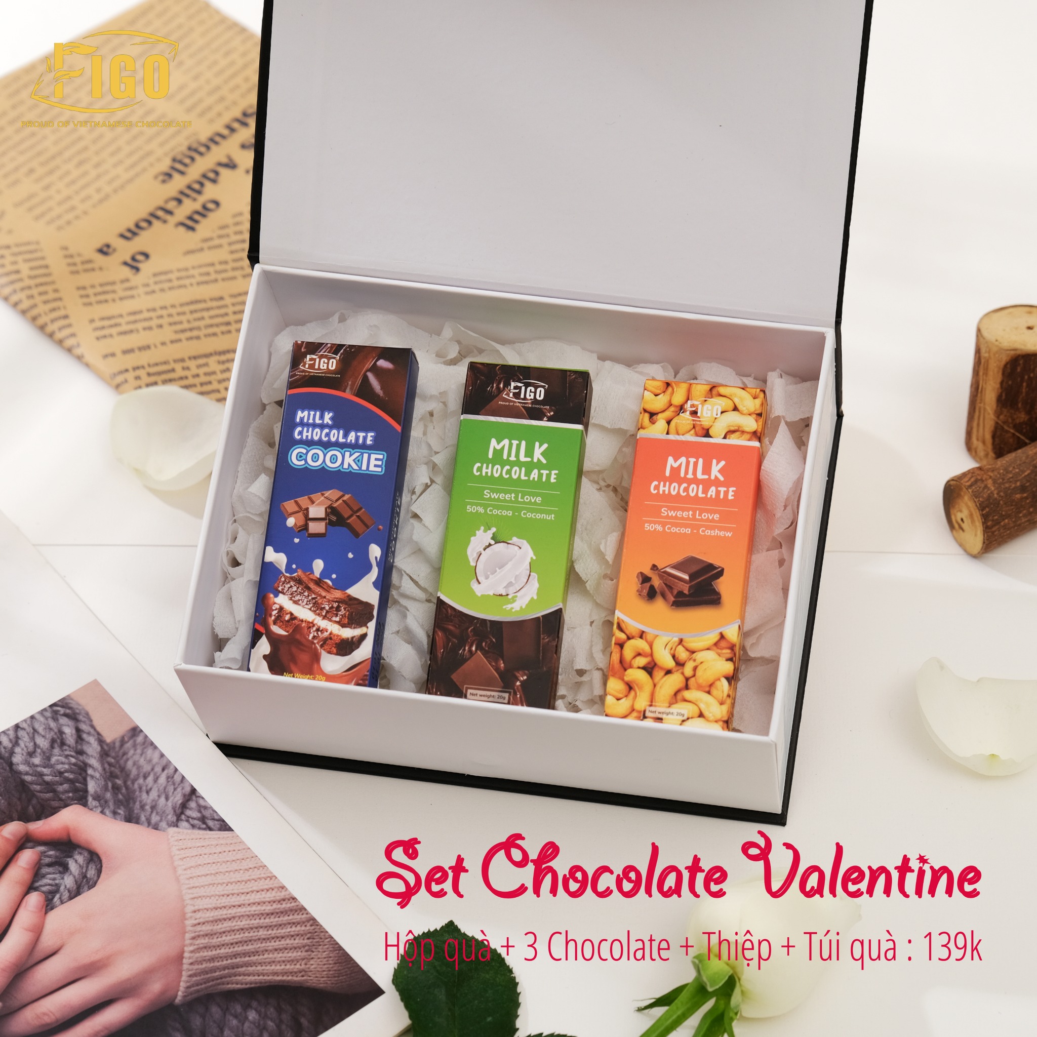 Set hộp quà trắng 3 hộp Socola sữa 20g FIGO quà tặng valentine