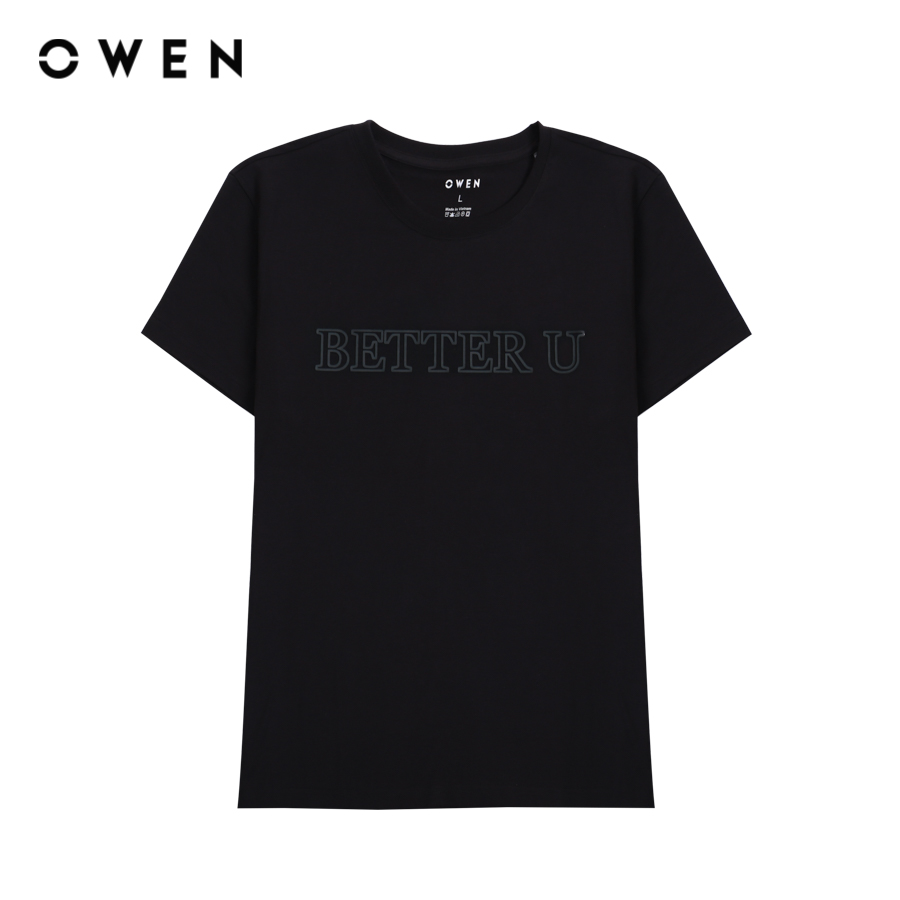OWEN -  Áo thun nam Tshirt Body Fit TSN231428 màu Đen chất liệu Cotton Modal
