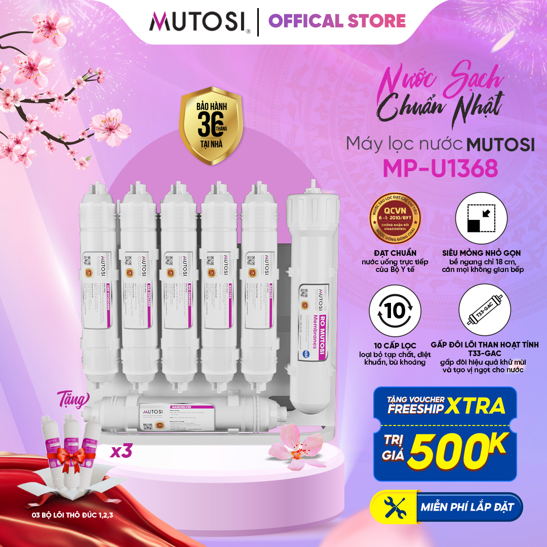 Máy lọc nước Mutosi MP-U1368 - 10 Lõi Hydrogen Siêu Ổn Định, Dễ Lắp Đặt Gầm Bếp