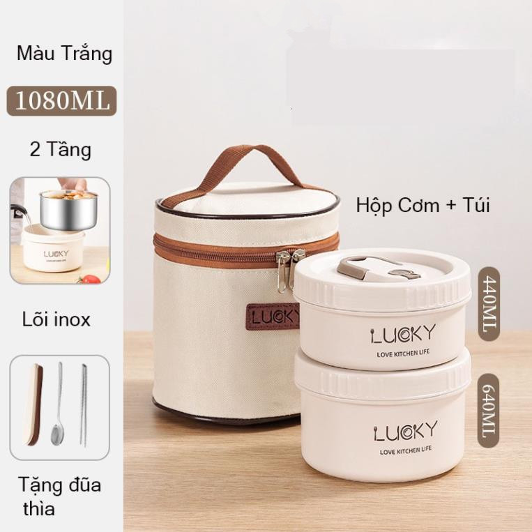 Hộp cơm giữ nhiệt Lucky Hộp cơm trưa văn phòng cách nhiệt 3 tầng bằng thép không gỉ 304