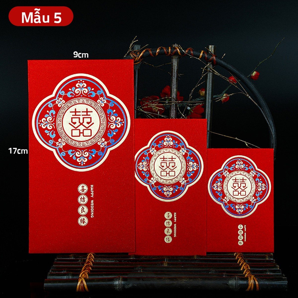 Bao Lì Xì Đỏ Đám Cưới Hỏi Phong Cách Sang Trọng Quà Tặng Dễ Thương May Mắn ( Tệp 5 cái )