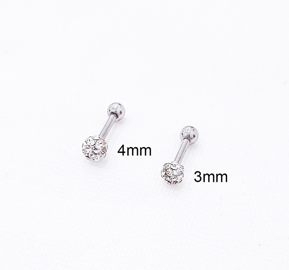 (1 Chiếc) Khuyên tai bi đính đá 3mm và 4mm - Thép không gỉ không gây dị ứng - Bông tai nam - Khoen S