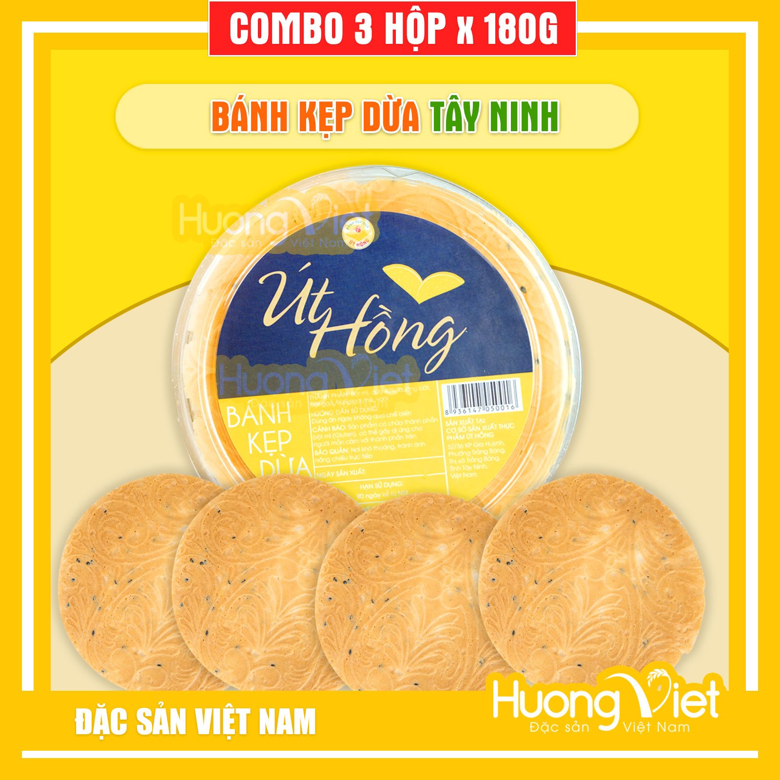 Combo 5 hộp bánh kẹp mè dừa bánh kẹp dừa Út Hồng đặc sản Tây Ninh bánh giòn xốp ít ngọt bánh kẹo ăn