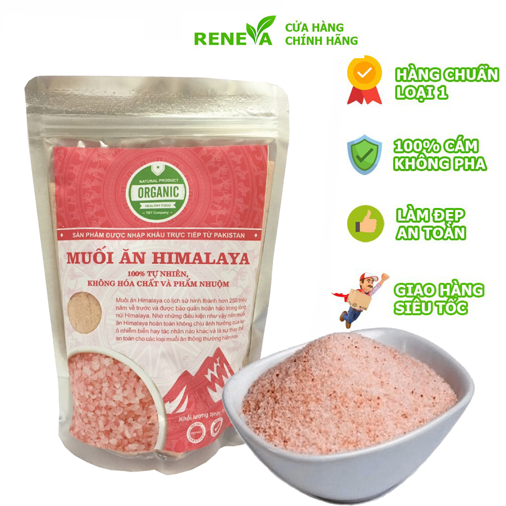 Muối hồng hạt mịn Himalaya Hạt Mịn 100% Từ Tự Nhiên - Túi 500gr