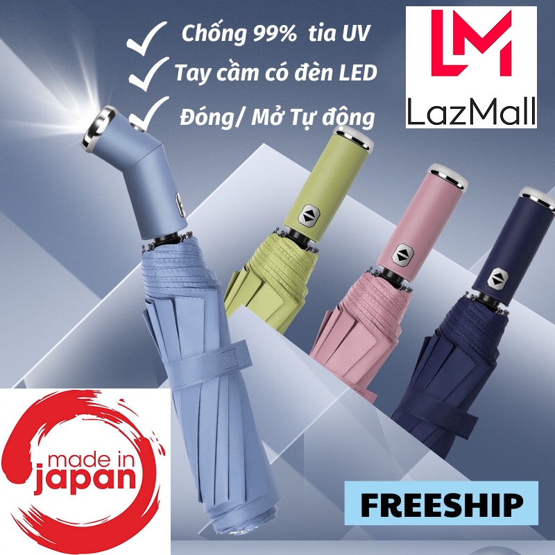 Nhật Bản LazMall Sale To Ô Tự Động 2 Chiều Gấp Gọn Che Mưa Nắng Tay Cầm Có Đèn Led Dù Che Mưa Nút Bấ