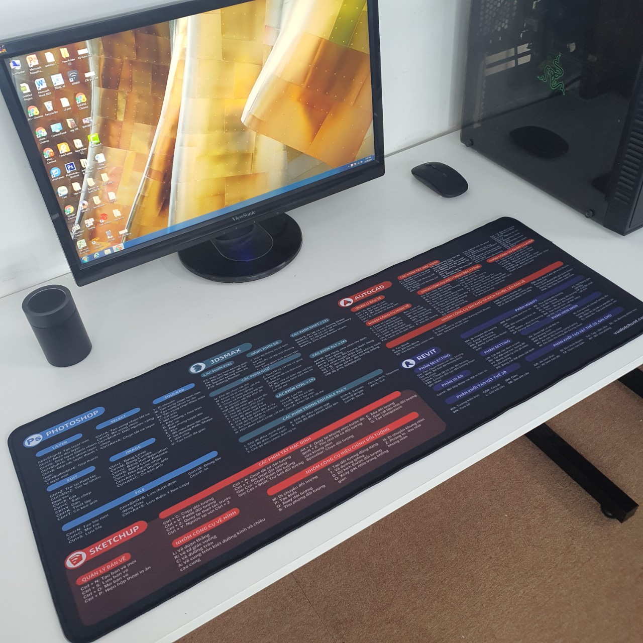 Lót chuột Excel 26x21cm 90x40 phím tắt Office Photoshop Autocad Việt hóa cho dân văn phòng kỹ thuật