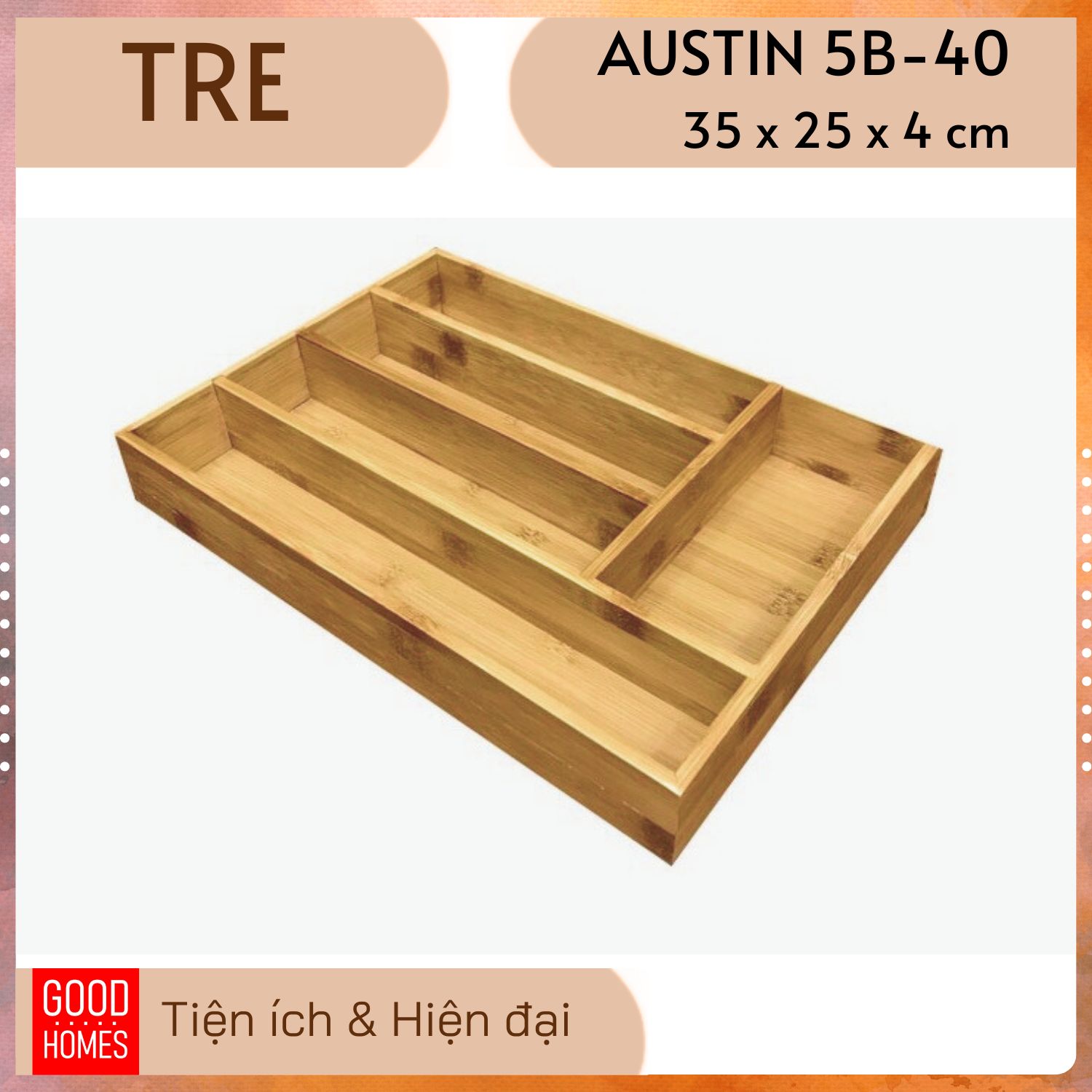 Khay gỗ tre đựng đồ chia ngăn kéo tủ bếp để thìa dĩa muỗng đũa chia ngăn kéo bàn trang điểm