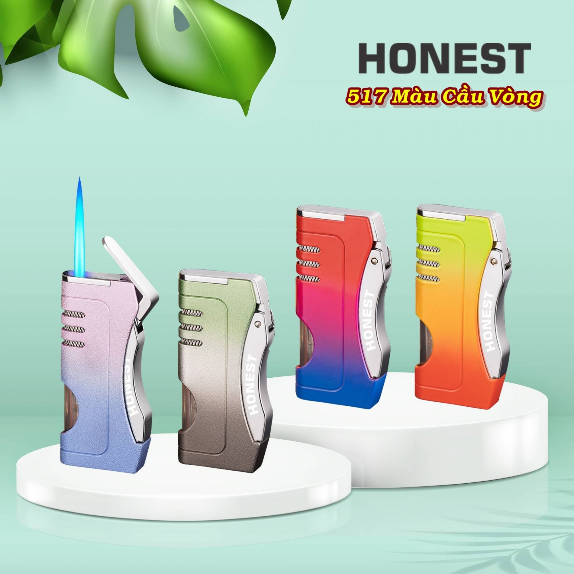 HỘP QUẸT - BẬT LỬA HONEST BẤM NGANG MÀU CẦU VÒNG