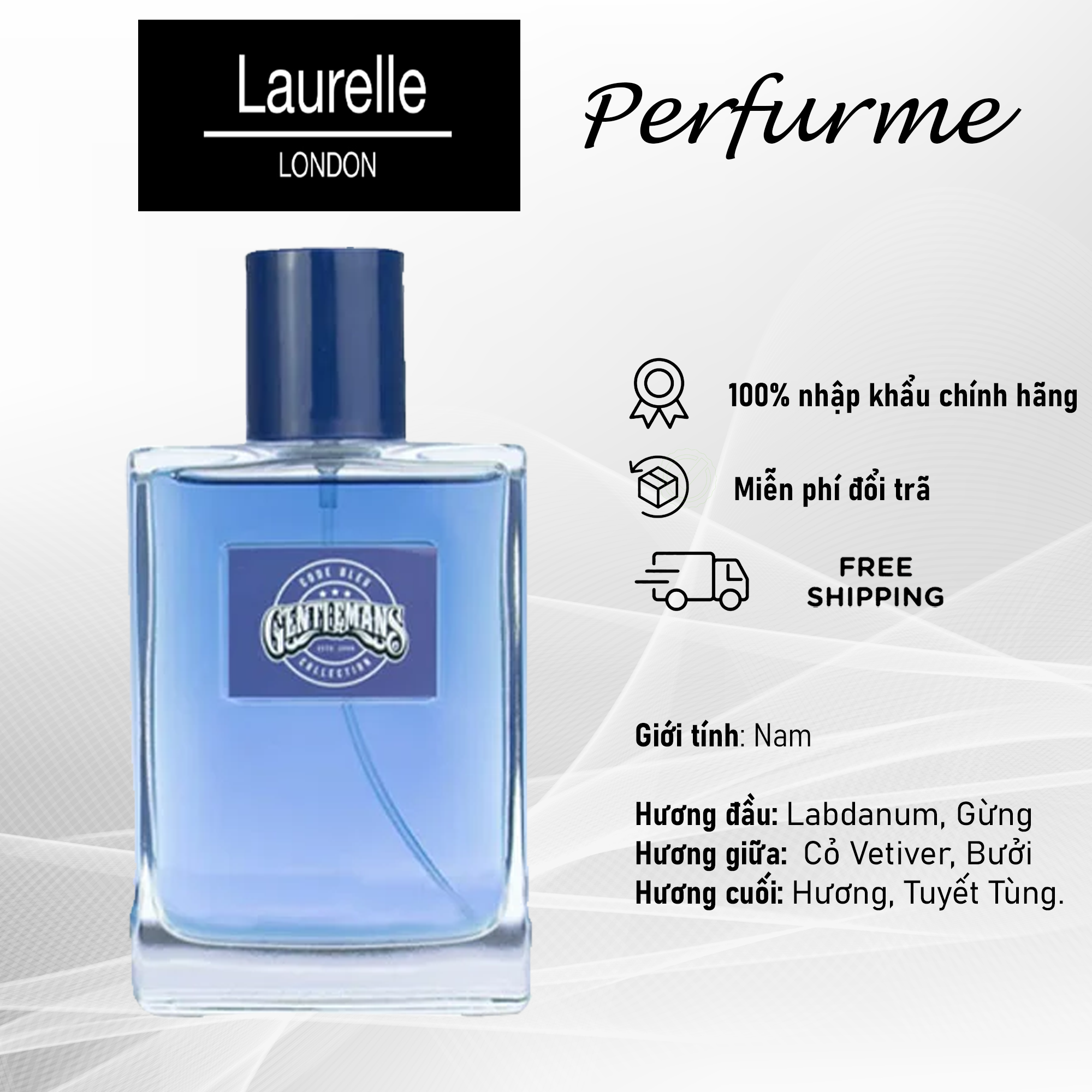 Nước Hoa Nam Gentlemans Collection - Code Bleu EDT nhập khẩu chính hãng Laurelle London / thơm lâu / có chiết 10ml - 20ml