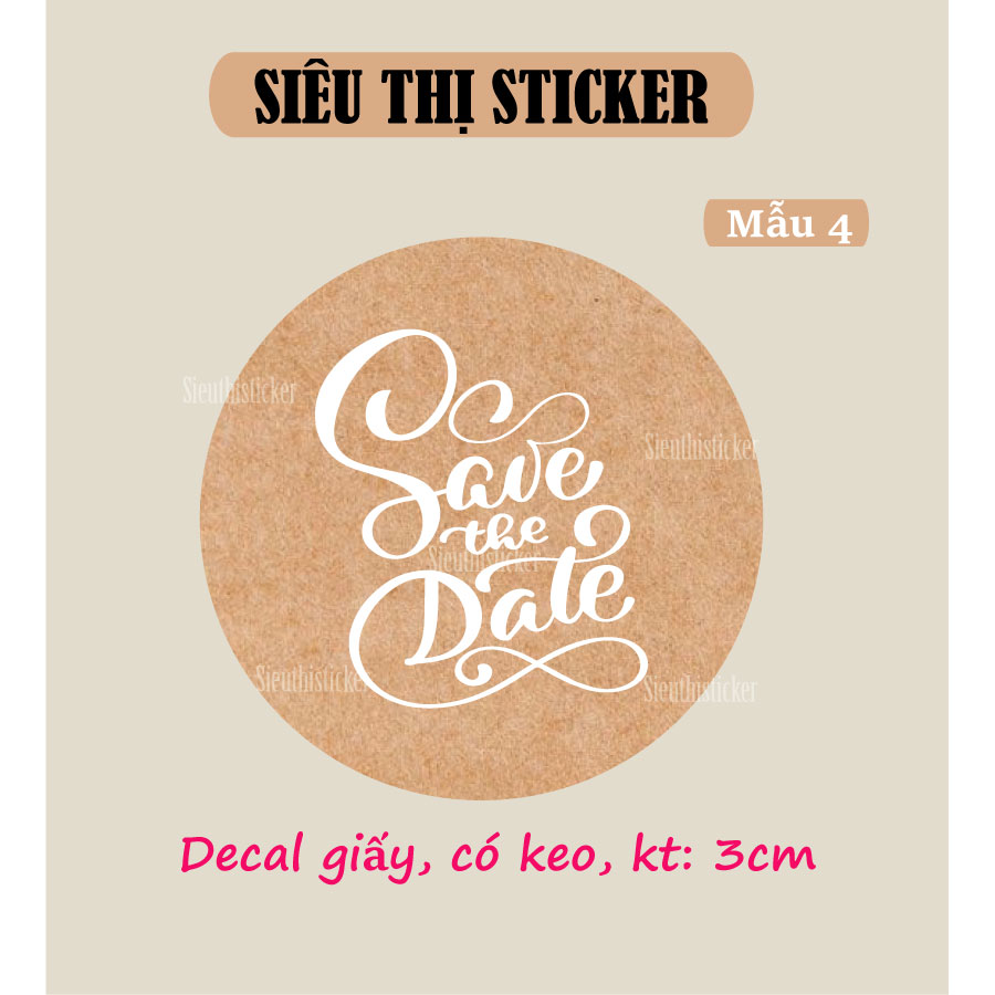 Bộ 96 Tem dán niêm phong thiệp cưới thiệp báo hỷ quà tặng mẫu tròn decal giấy Save the date kích thư