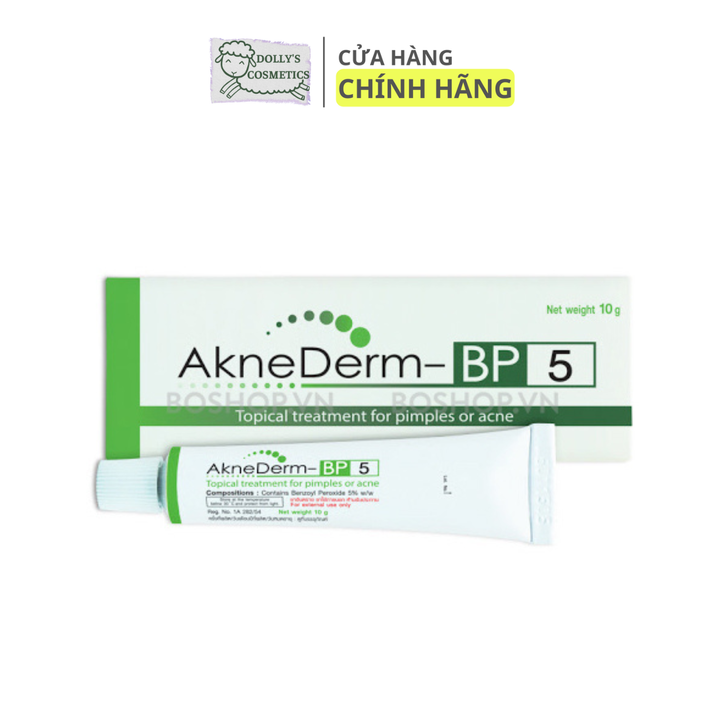 AkneDerm BP5 - Kem Chấm Mụn Trứng Cá Mụn Viêm Mụn Bọc Tuýp 10g