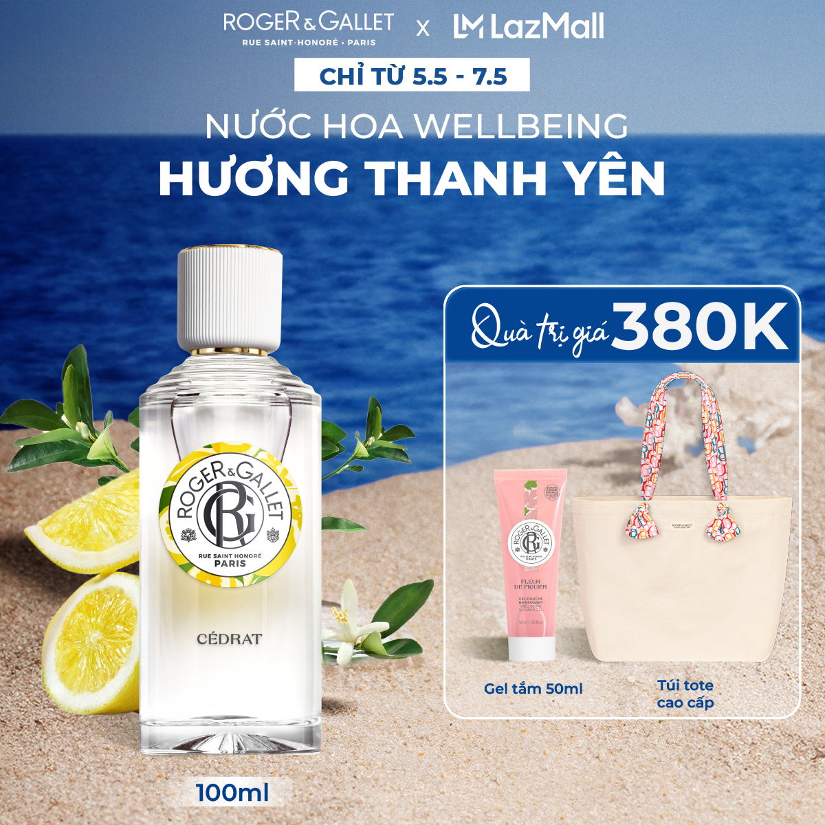 Nước hoa Wellbeing hương thanh yên Roger&Gallet Cédrat 100ml