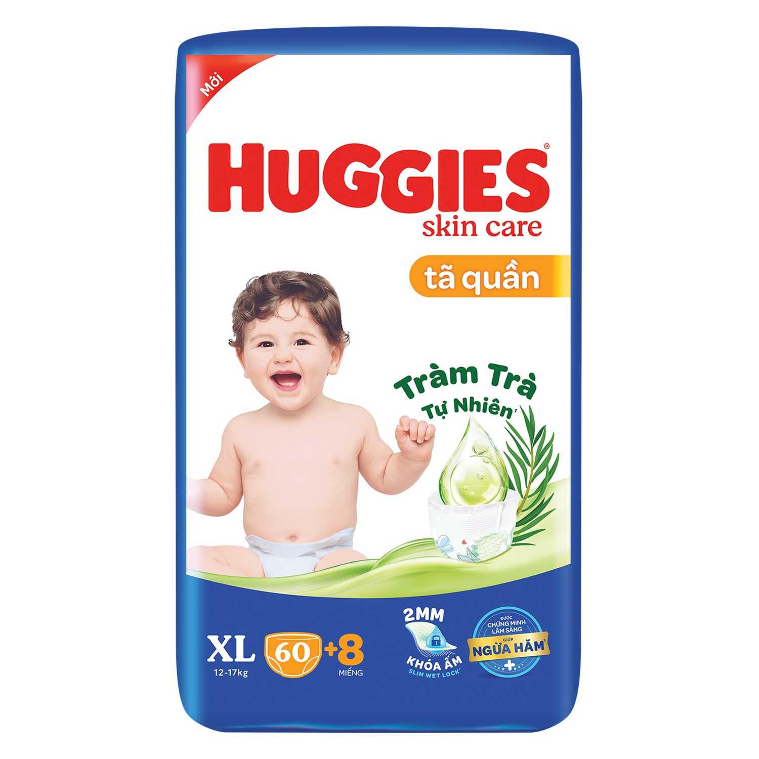 Tã quần Huggies  Dry Size  XL60 / XXL54miếng Tặng kèm 8miếng Bỉm quần Huggies mới tinh chất tràm trà năm 2024