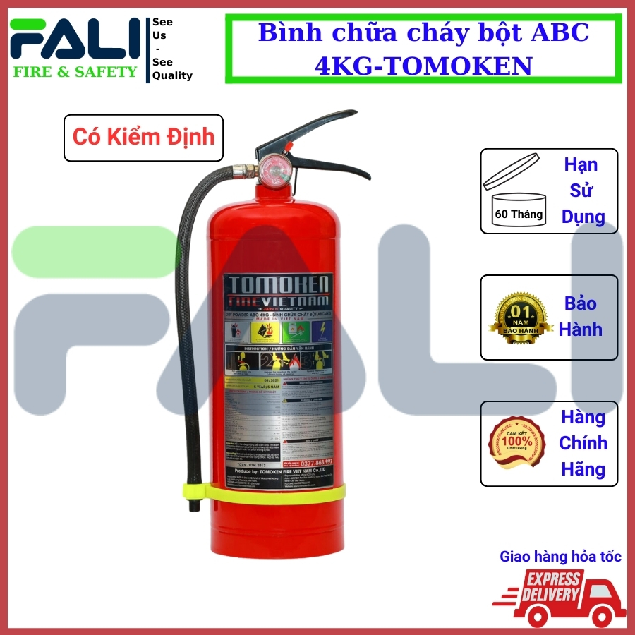 Bình chữa cháy bột ABC 4kg TMK-VJ-ABC/4KG TOMOKEN bình cứu hỏa có kiểm định PCCC