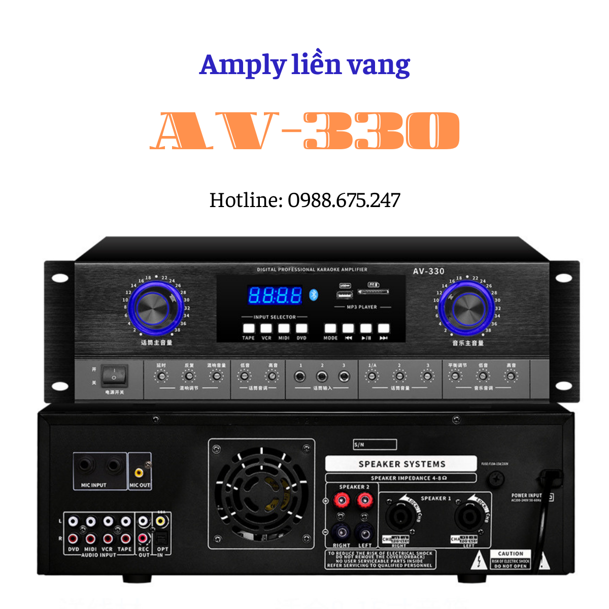 Amply liền vang Gunssi AV-330 công suất lớn. Bộ đẩy liền vang kết nối bluetooth hỗ trợ nhiều giao diện đầu vào. Bảo hành chính hãng.