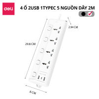 Ổ Cắm Điện Mẫu Mới 2025 Deli Ổ ĐIện Đa Năng Chống Cháy Nổ 2500W Cổng Sạc USB/ TypeC Thông Minh