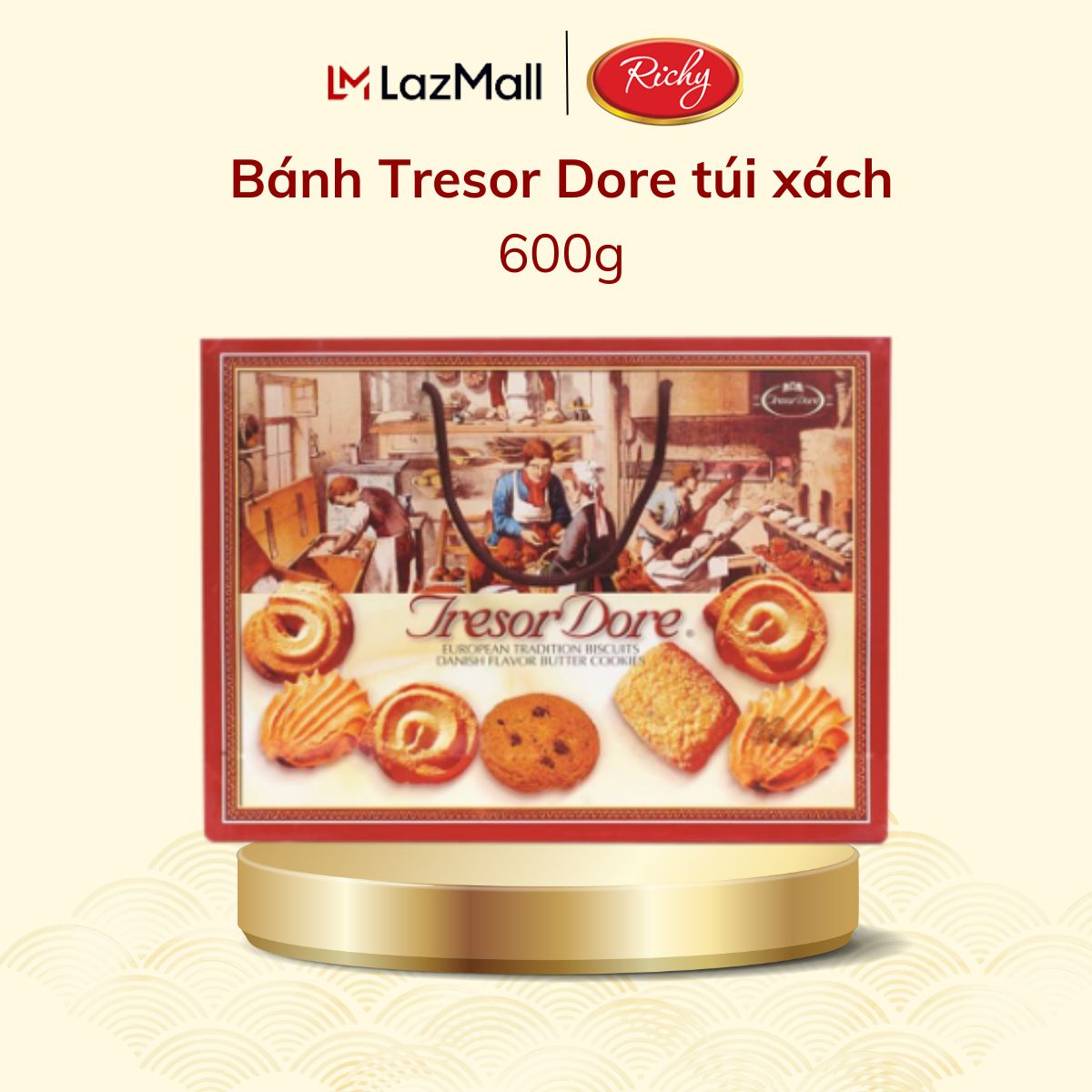 [CÓ TÚI GIẤY] Hộp Bánh Tết Nhập Khẩu Tresor Dore 600g - Bánh Kẹo Richy