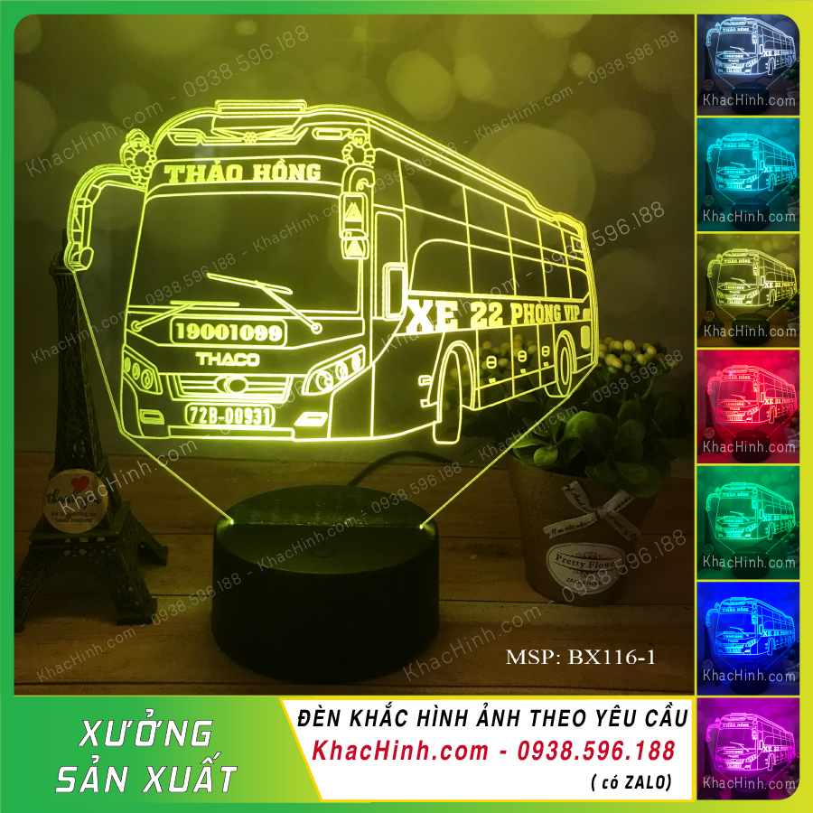 Đèn mô hình xe Thaco Mobihome xe giường nằm VIP đèn trang trí táp lô xe ô tô táp lô xe khách xe tải khắc hình theo yêu cầu khachinh.com