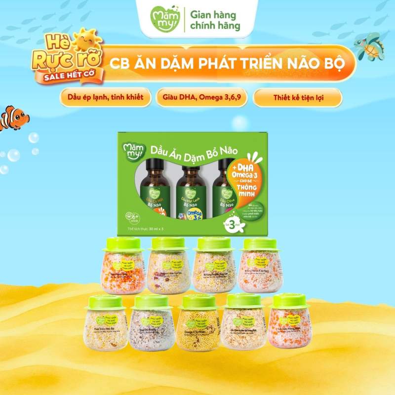 Combo Ăn Dặm Mămmy cho bé 6 tháng gồm 9 loại hạt mix sẵn và set 3 dầu 30ml bổ sung dinh dưỡng giúp phát triển não bộ